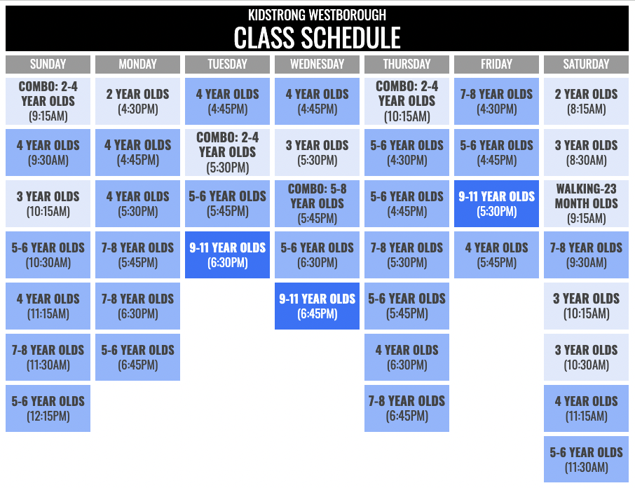 KidStrong Westborough Schedule