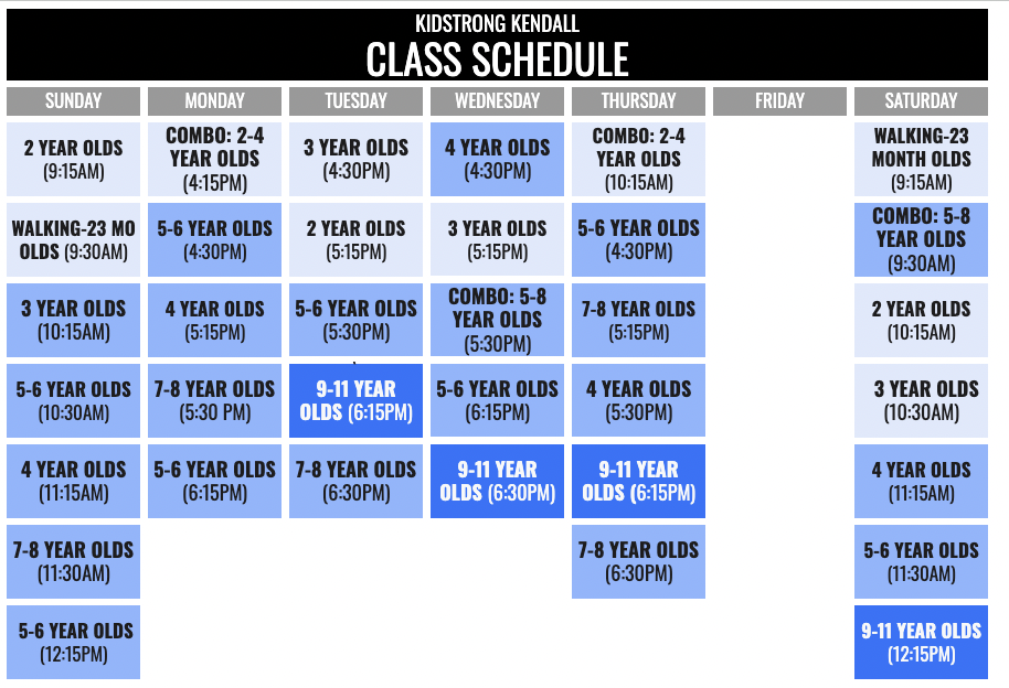 KidStrong Kendall Schedule