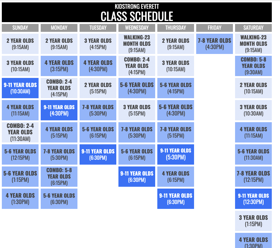 KidStrong Everett Schedule