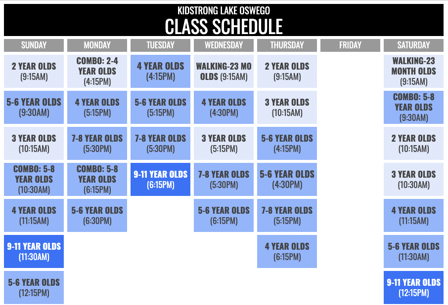KidStrong Lake Oswego Schedule