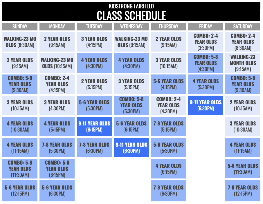 KidStrong Fairfield Schedule