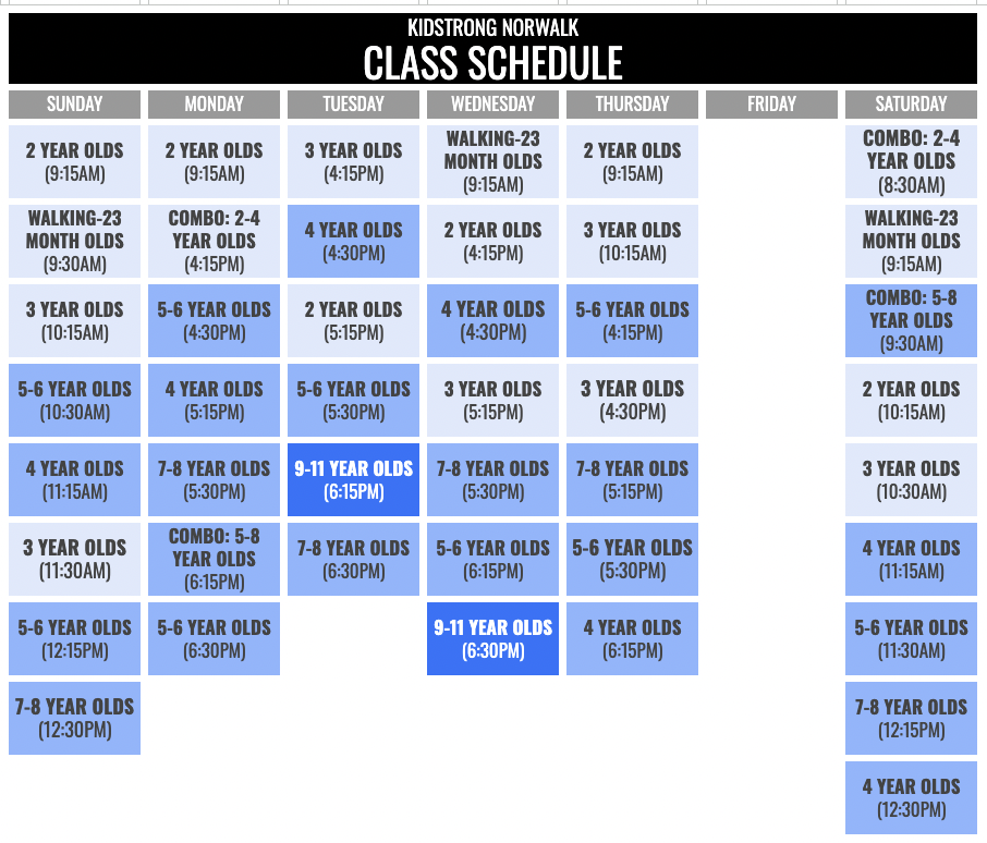 KidStrong Norwalk Schedule