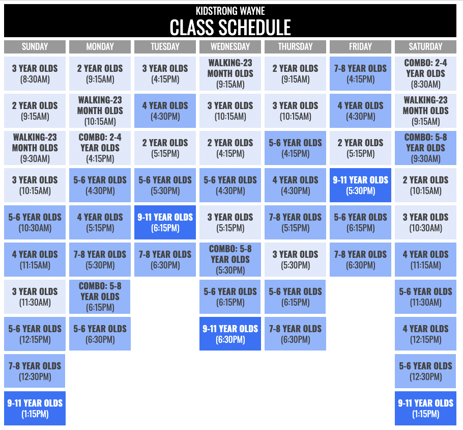 KidStrong Wayne Schedule