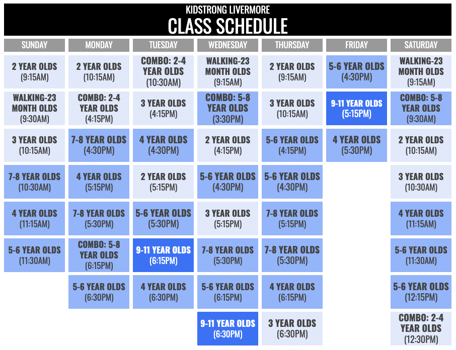 KidStrong Livermore Schedule