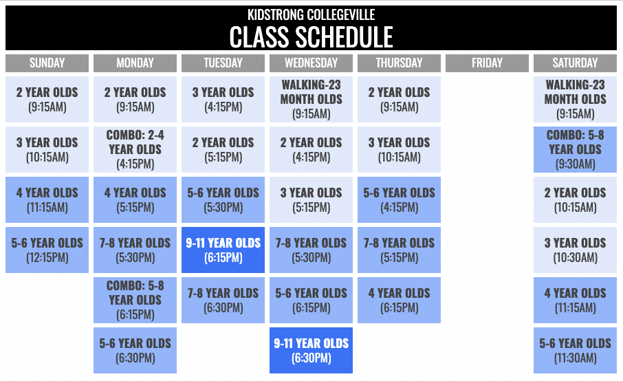 KidStrong Collegeville Schedule