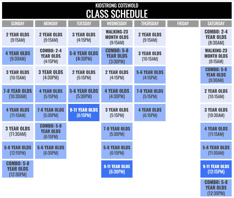 KidStrong Cotswold Schedule