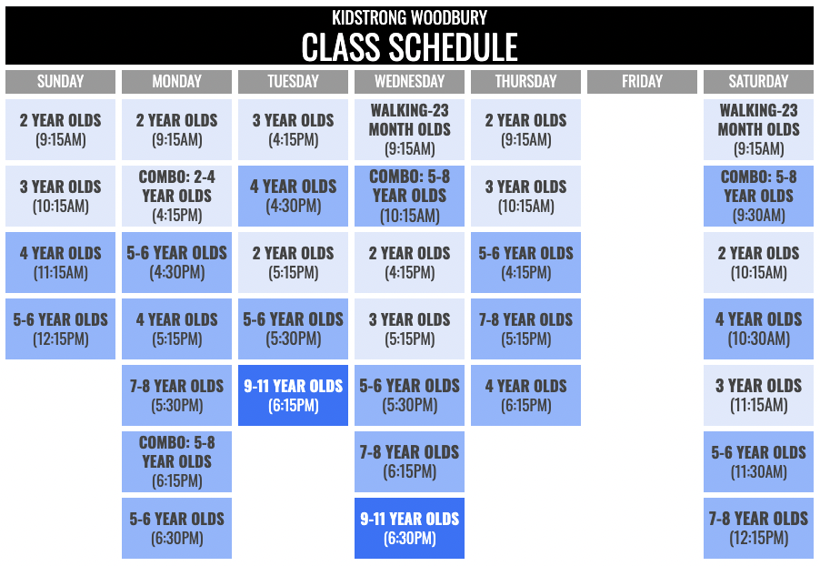 KidStrong Woodbury Schedule