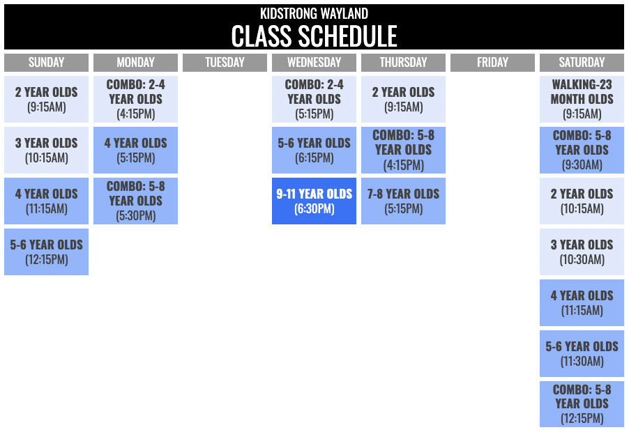 KidStrong Wayland Schedule