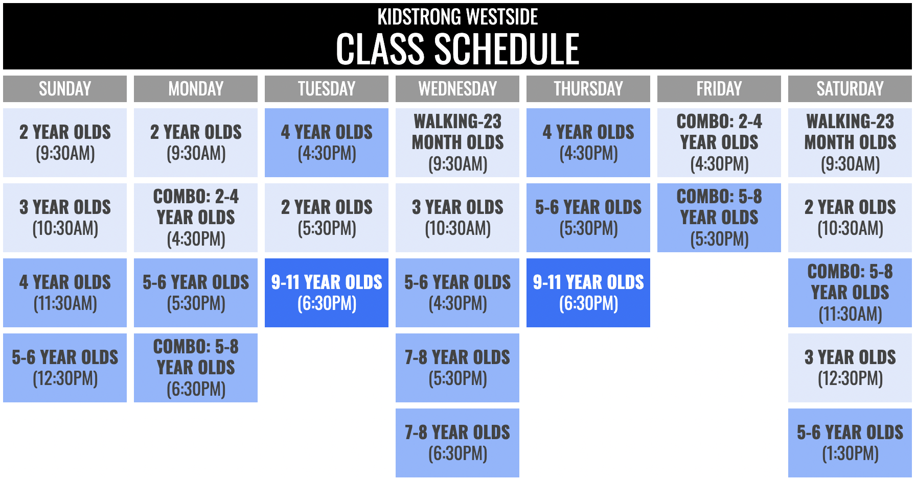 KidStrong Westside Schedule