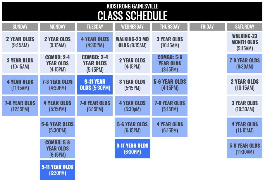 KidStrong Gainesville Schedule