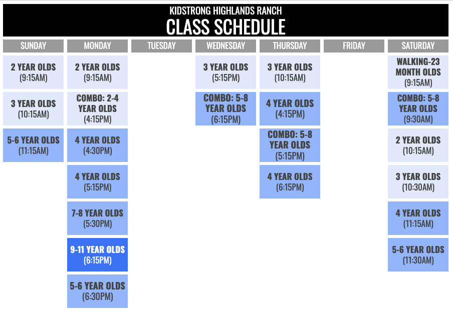 KidStrong Highlands Ranch Schedule