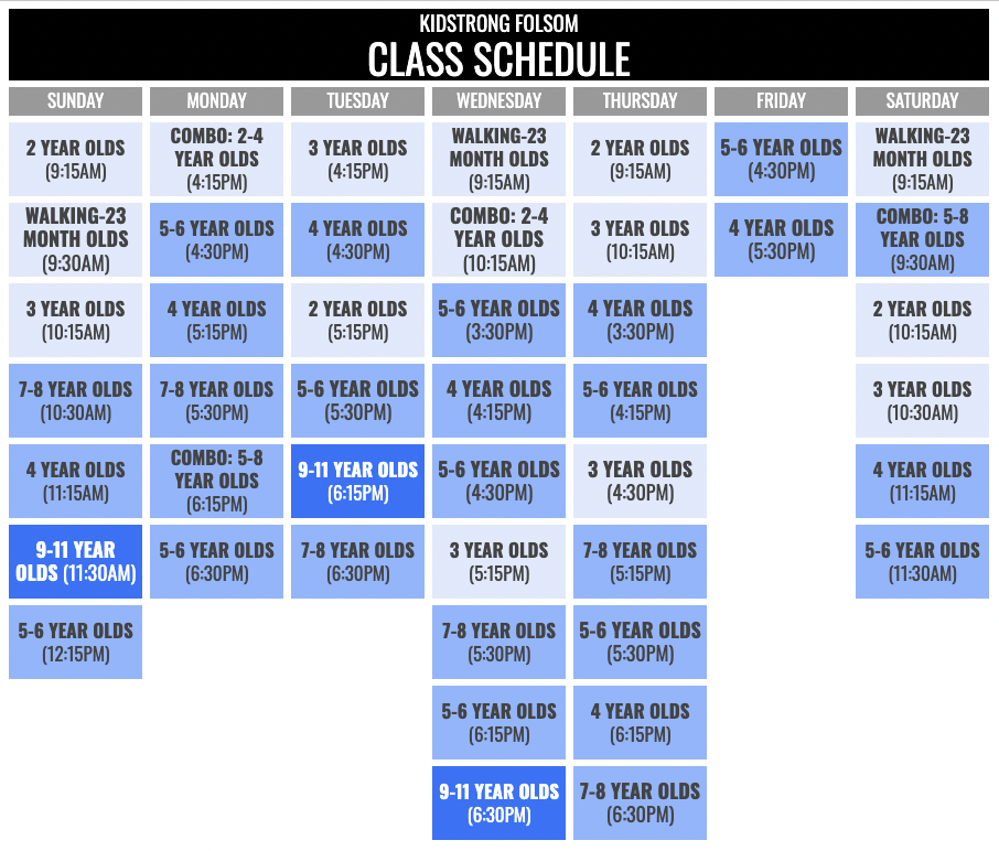 KidStrong Folsom Schedule