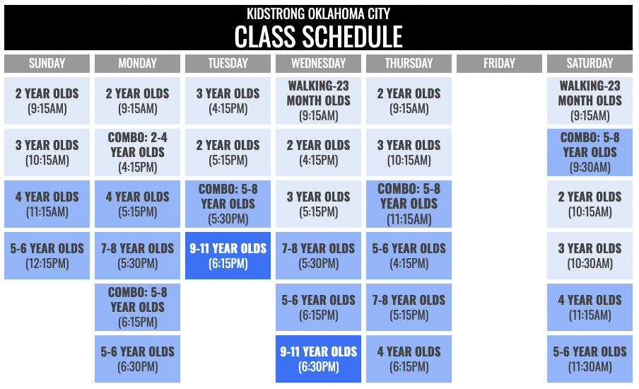 KidStrong Oklahoma City Schedule