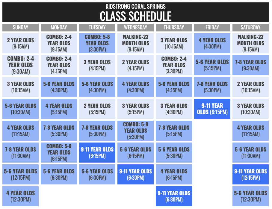 KidStrong Coral Springs Schedule