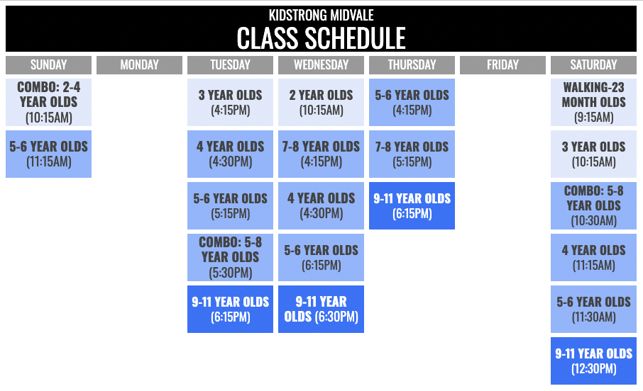 KidStrong Midvale Schedule