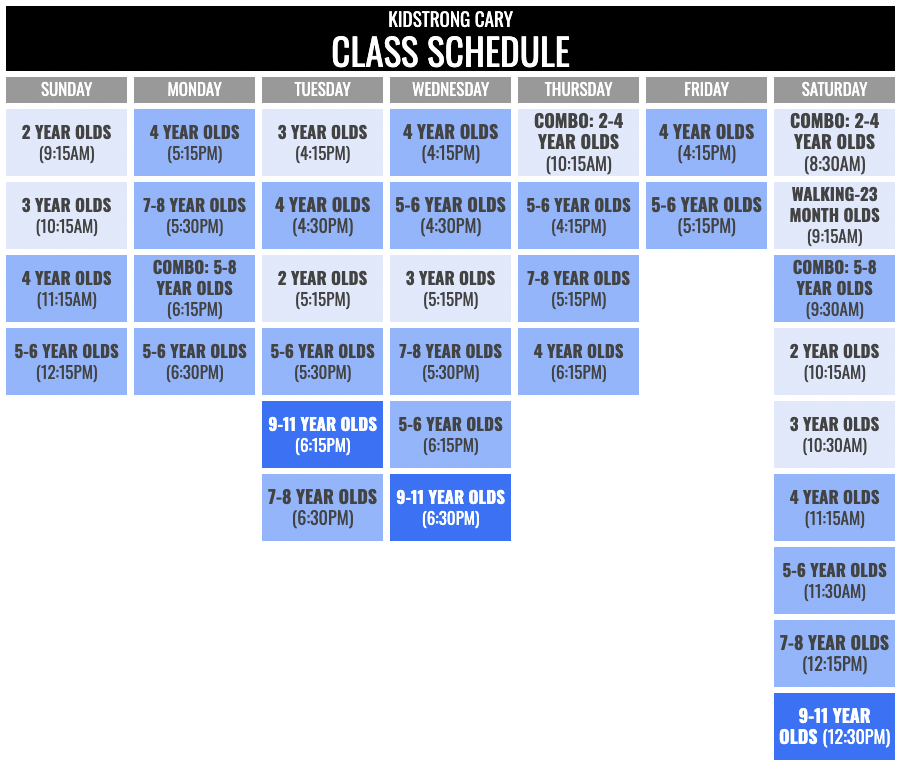 KidStrong Cary Schedule
