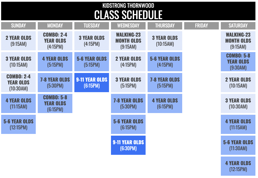 KidStrong Thornwood Schedule