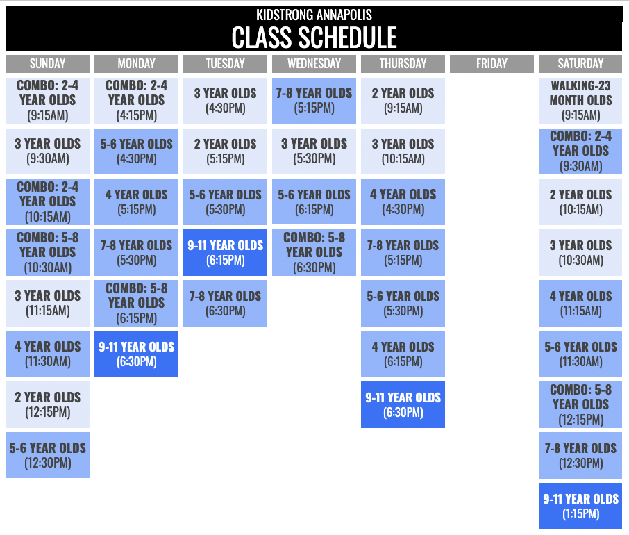 KidStrong Annapolis Schedule