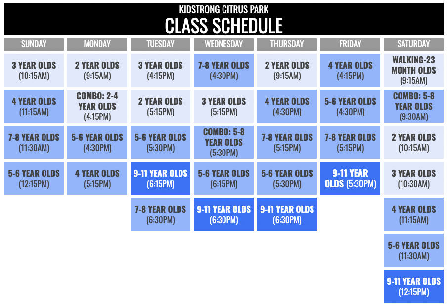 KidStrong Citrus Park Schedule