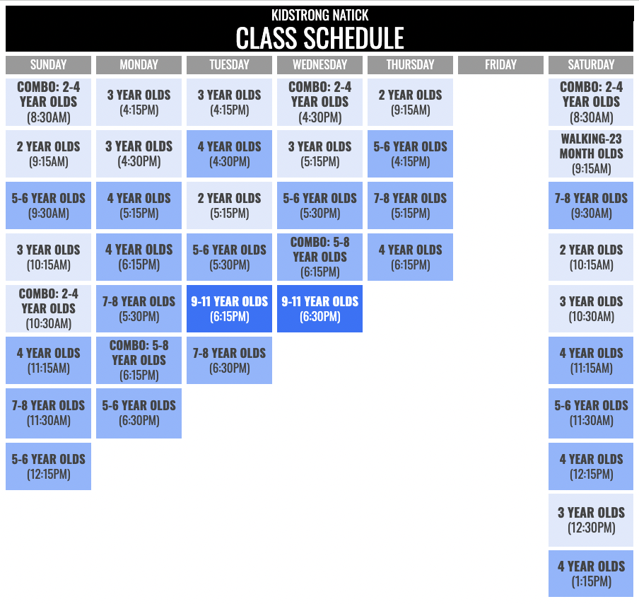 KidStrong Natick Schedule