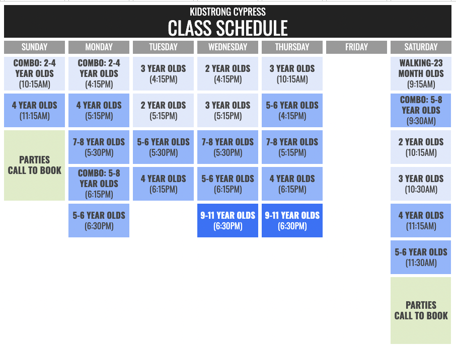 KidStrong Cypress Schedule