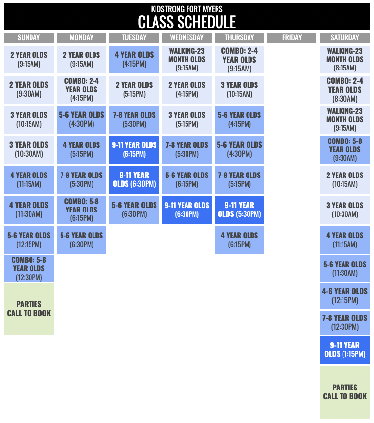 KidStrong Fort Myers Schedule