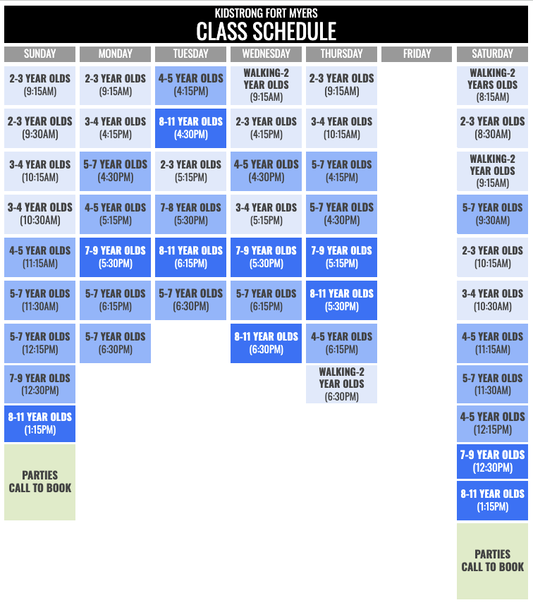 KidStrong Fort Myers Schedule