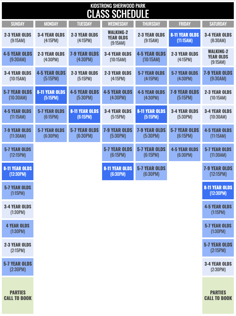 KidStrong Sherwood Park Schedule