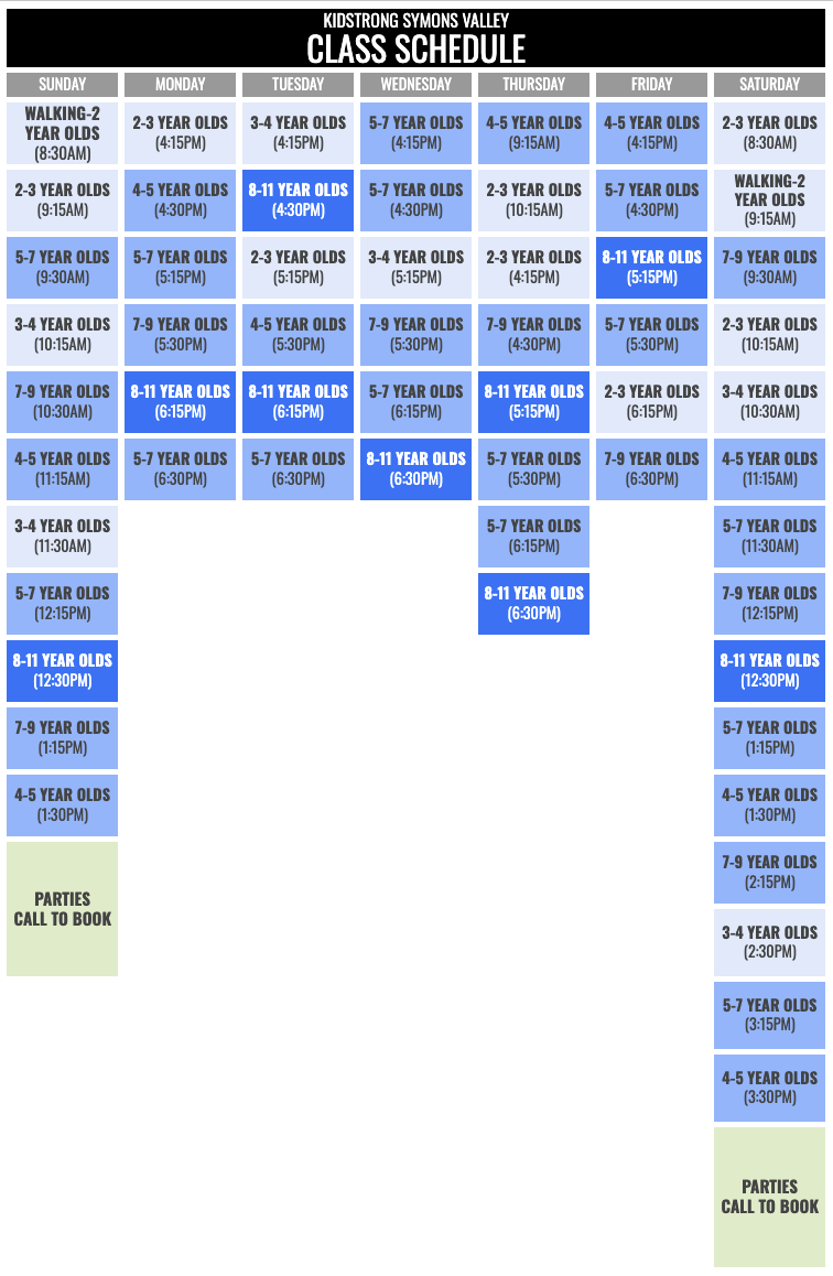 KidStrong Symons Valley Schedule