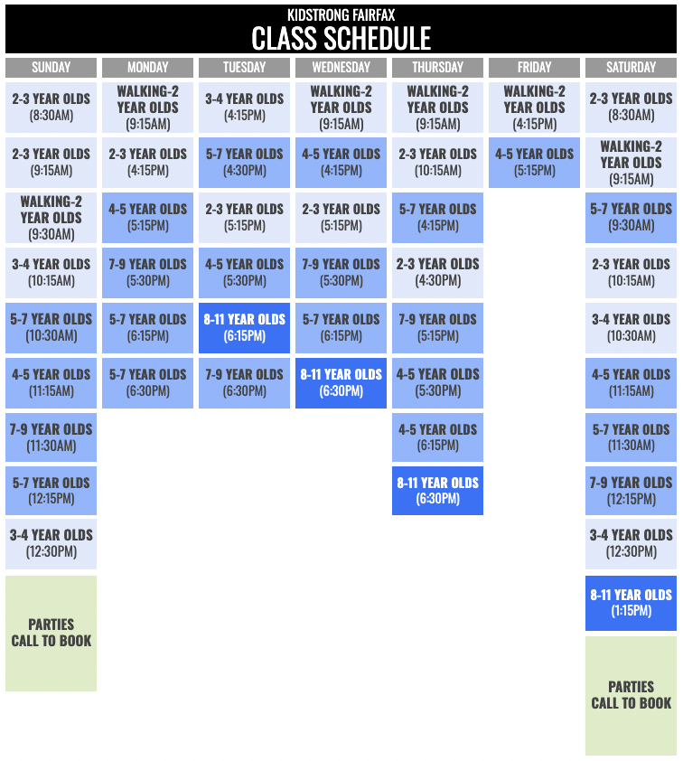 KidStrong Fairfax Schedule