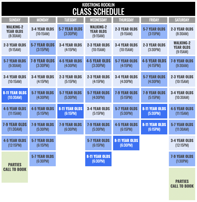 KidStrong Rocklin Schedule