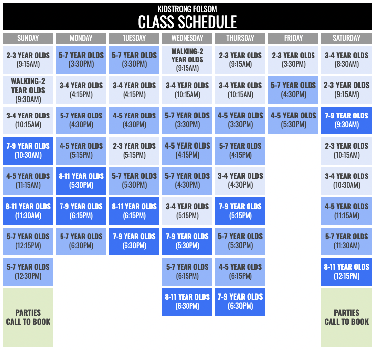 KidStrong Folsom Schedule