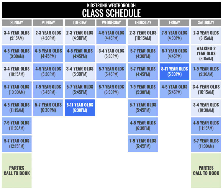 KidStrong Westborough Schedule