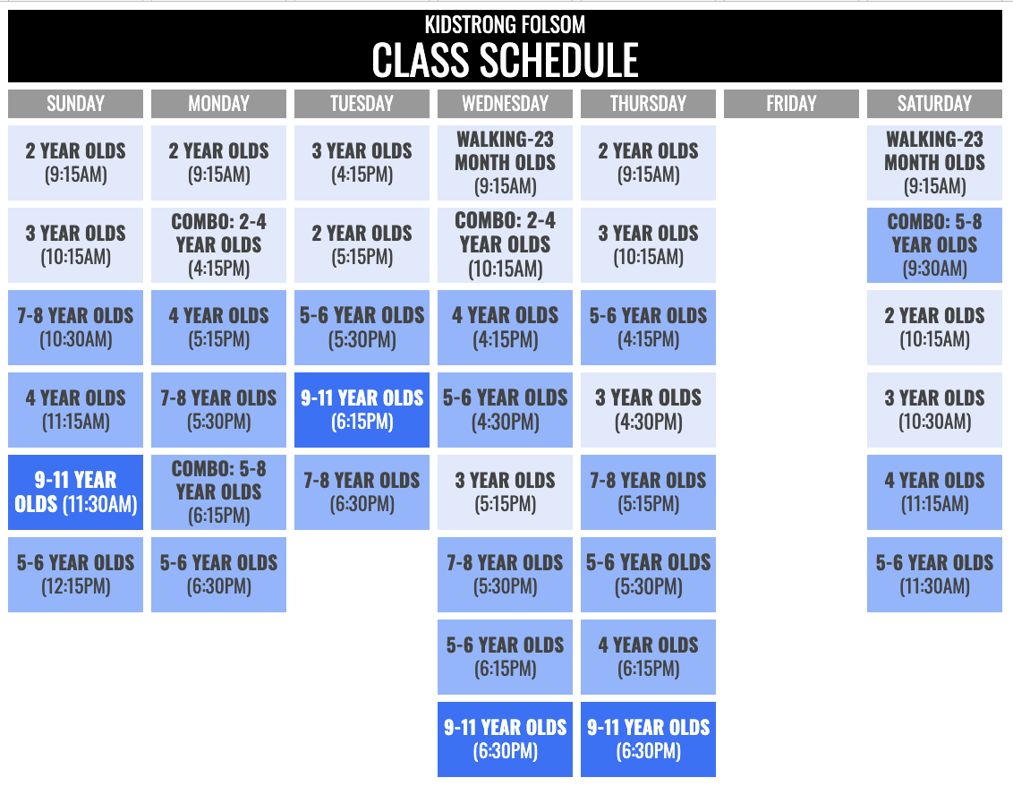 KidStrong Folsom Schedule