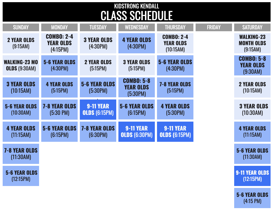 KidStrong Kendall Schedule