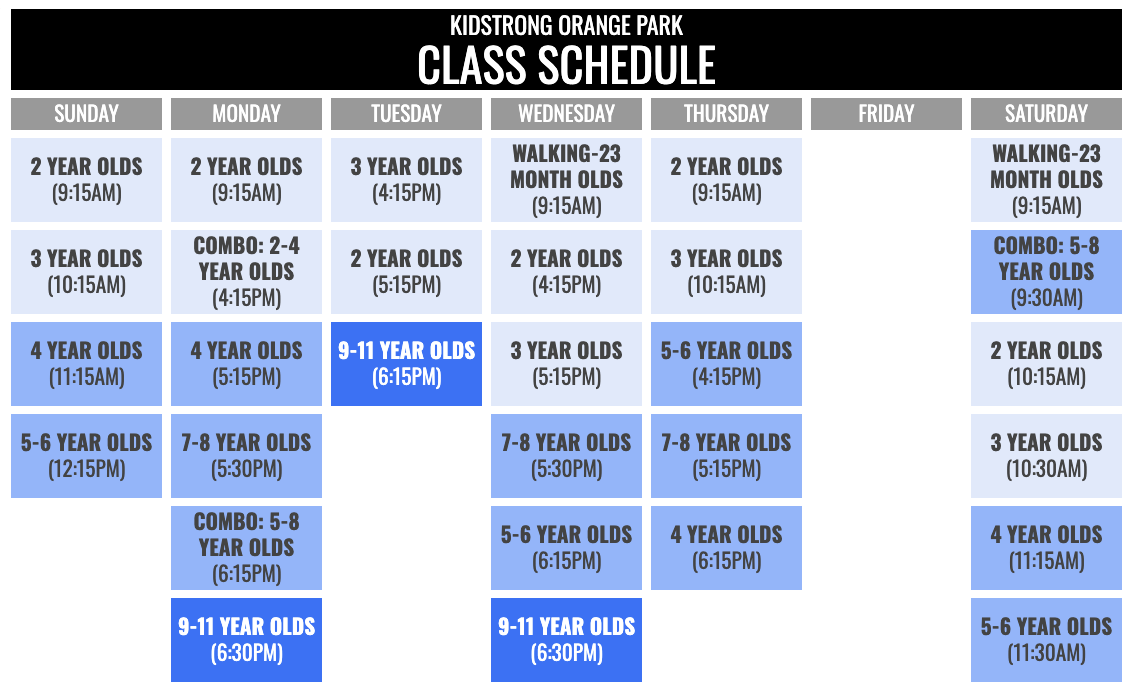 KidStrong Orange Park Schedule