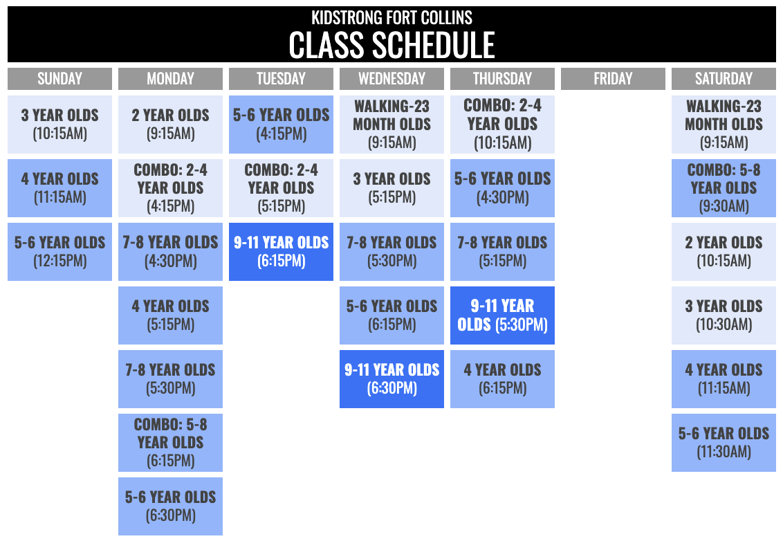 KidStrong Fort Collins Schedule