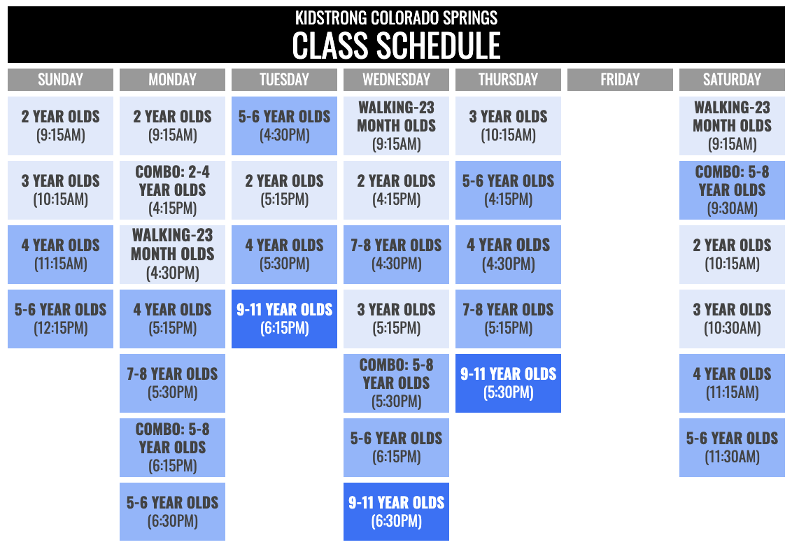 KidStrong Colorado Springs Schedule