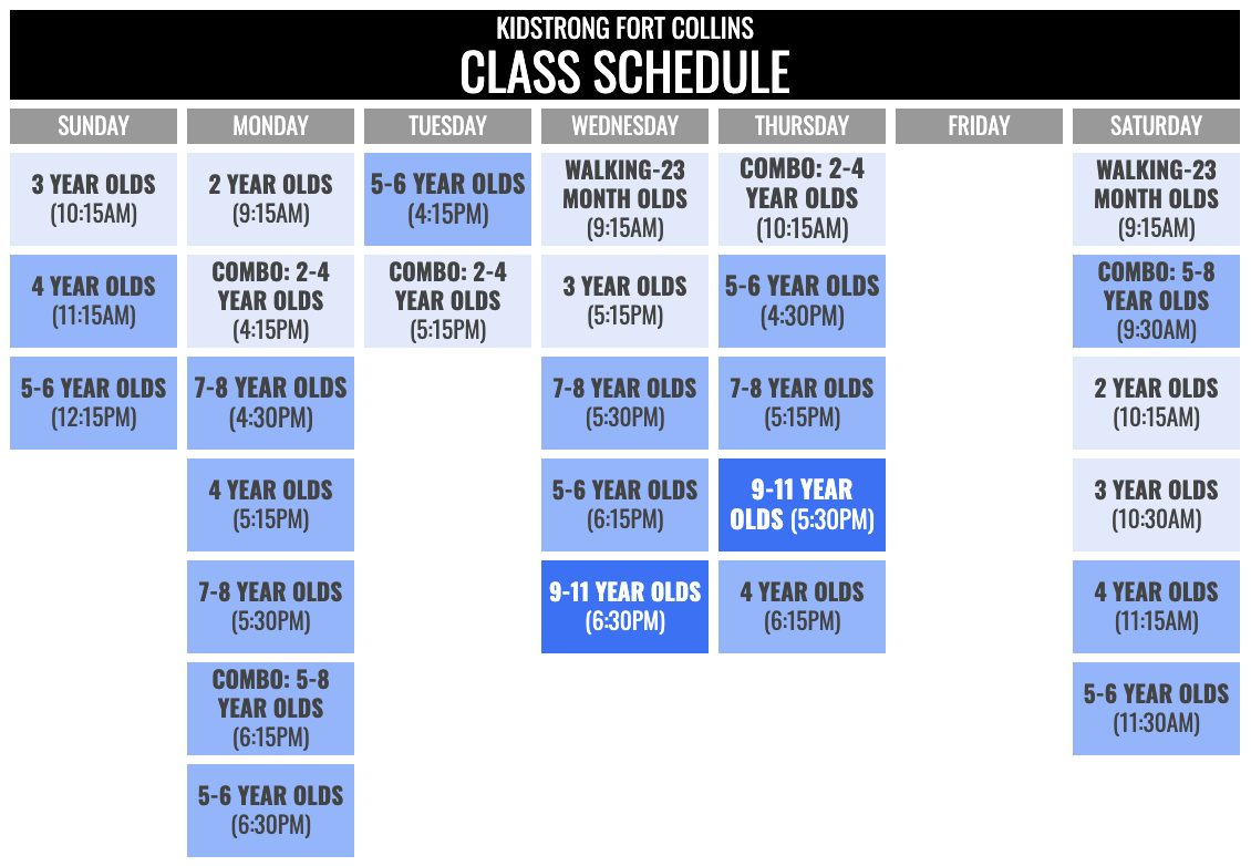 KidStrong Fort Collins Schedule