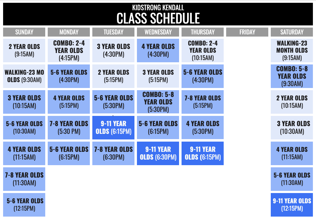 KidStrong Kendall Schedule