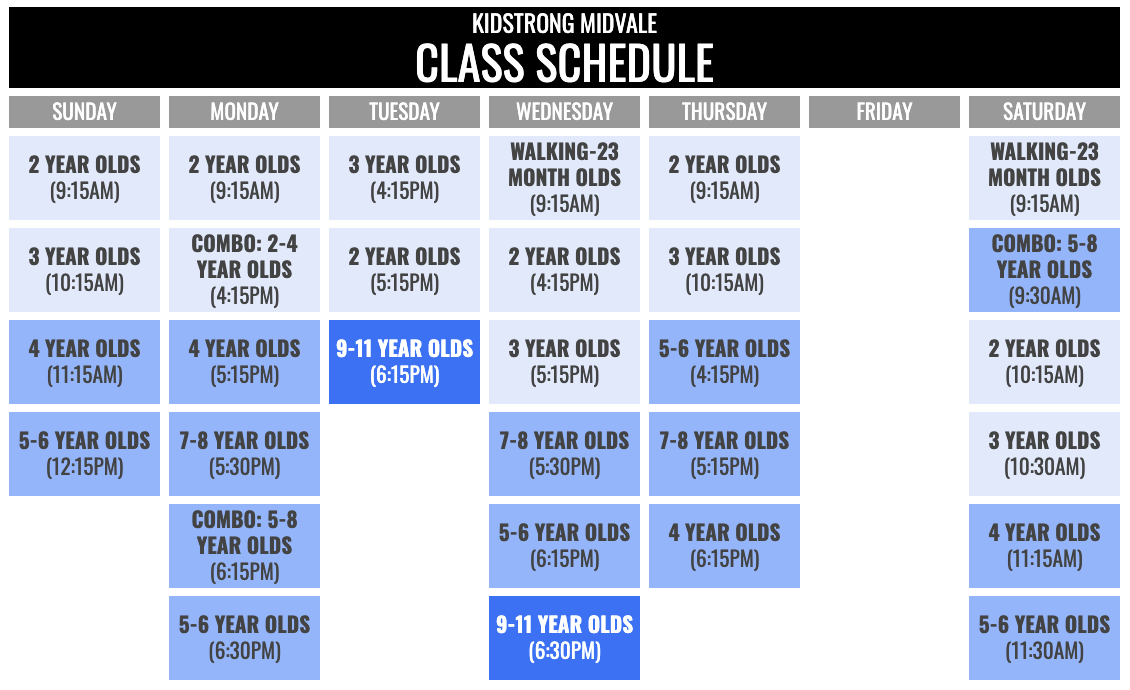KidStrong Midvale Schedule