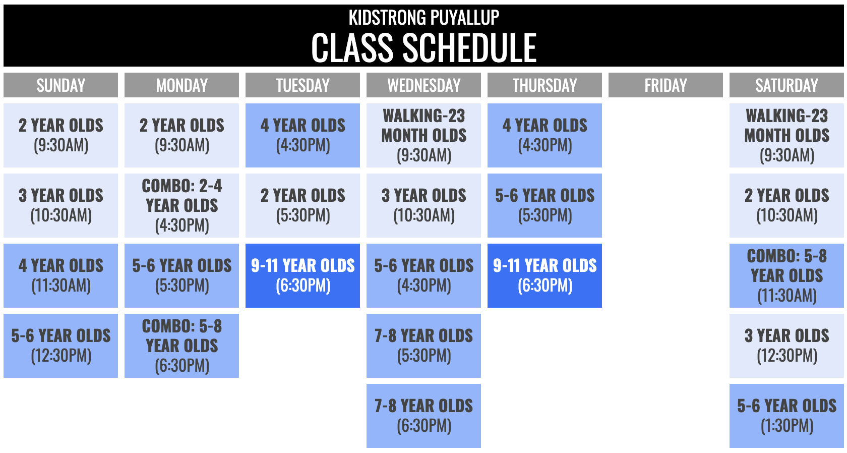 KidStrong Puyallup Schedule