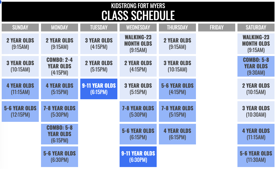 KidStrong Fort Myers Schedule