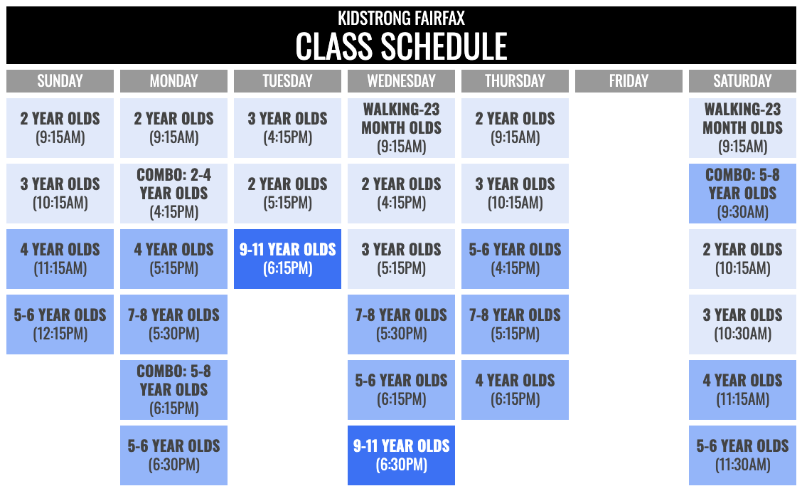 KidStrong Fairfax Schedule