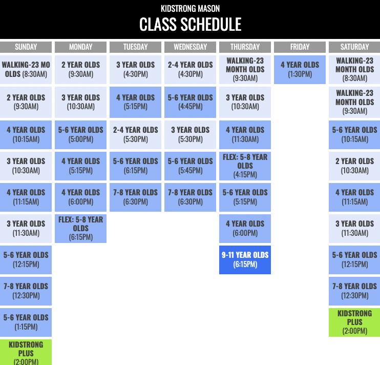 KidStrong Mason Schedule