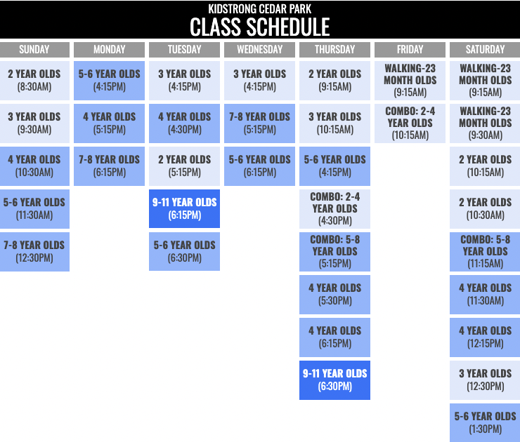 KidStrong Cedar Park Schedule