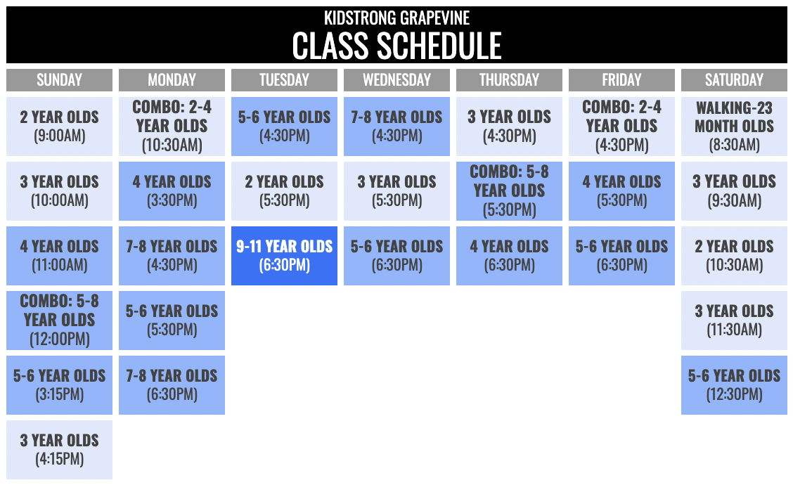 KidStrong Grapevine Schedule