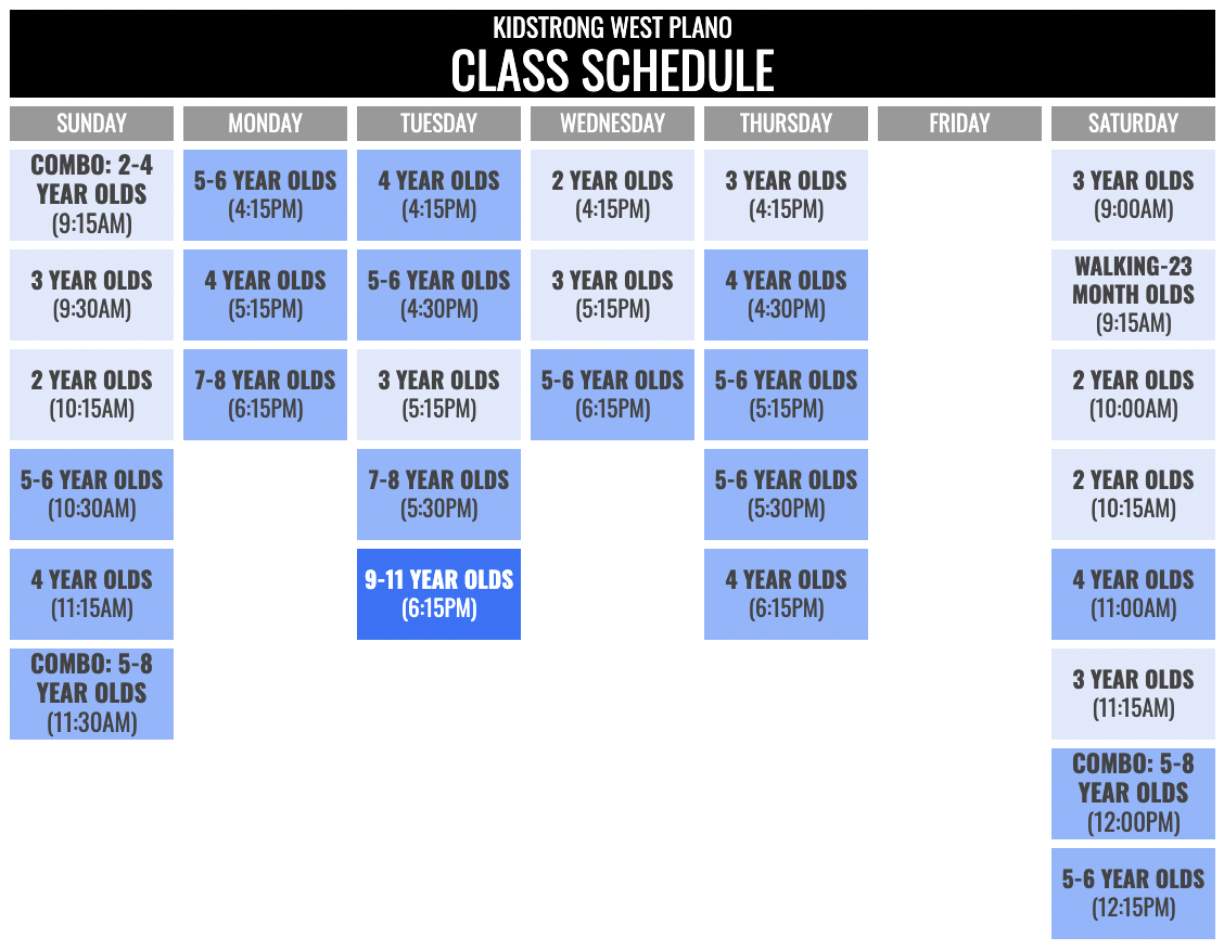 KidStrong West Plano Schedule