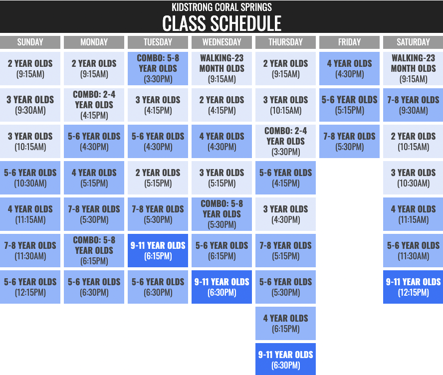 KidStrong Coral Springs Schedule