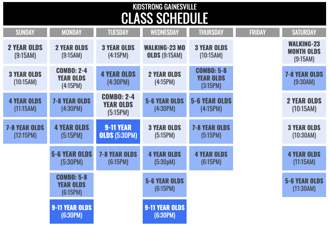 KidStrong Gainesville Schedule